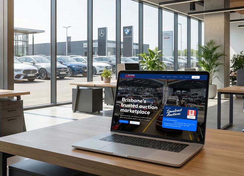The City Motor Auction website on a laptop